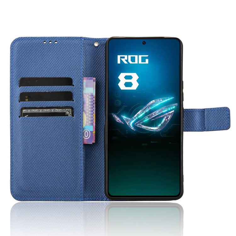 For Asus ROG Phone 8 Pro 5G / 8 5G Magnetic Phone Case Diamond Texture Card Slots Cover - Blue