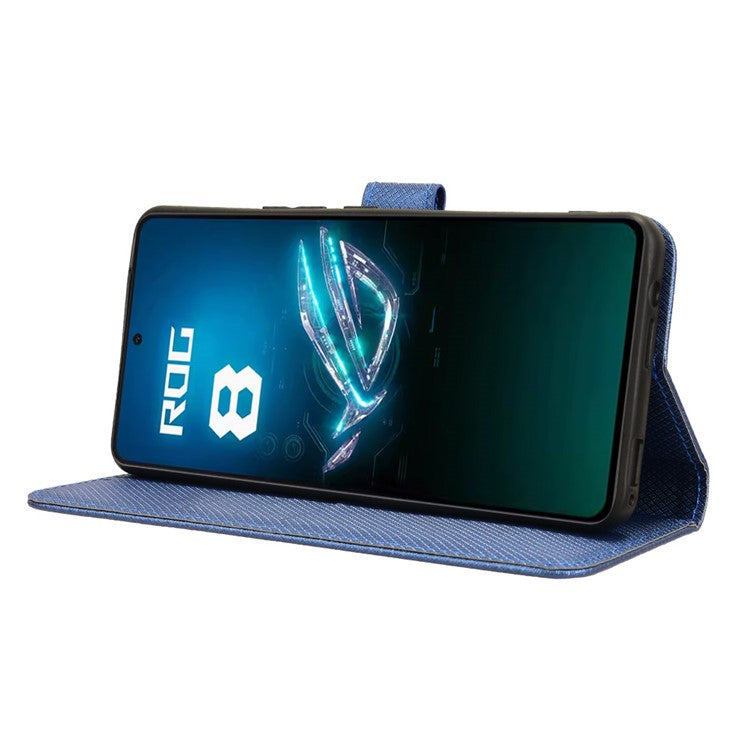 For Asus ROG Phone 8 Pro 5G / 8 5G Magnetic Phone Case Diamond Texture Card Slots Cover - Blue