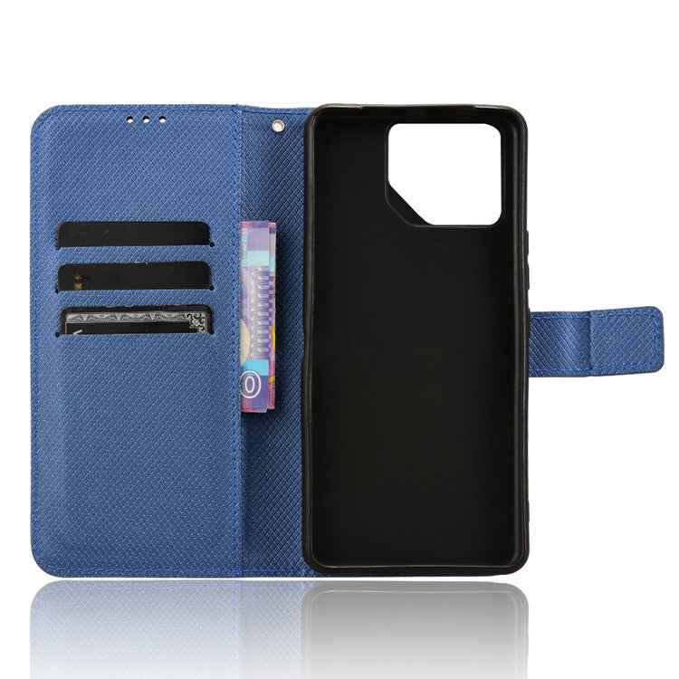For Asus ROG Phone 8 Pro 5G / 8 5G Magnetic Phone Case Diamond Texture Card Slots Cover - Blue
