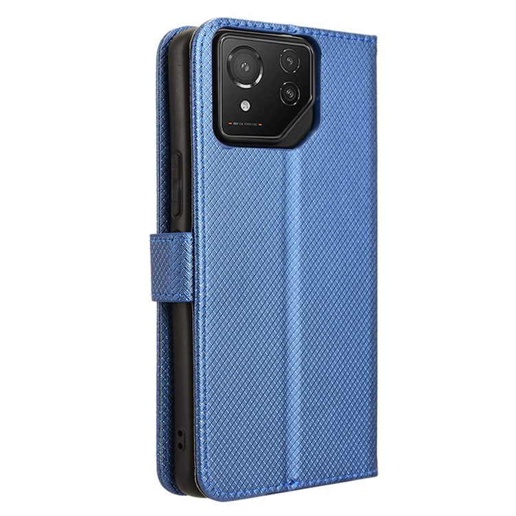 For Asus ROG Phone 8 Pro 5G / 8 5G Magnetic Phone Case Diamond Texture Card Slots Cover - Blue
