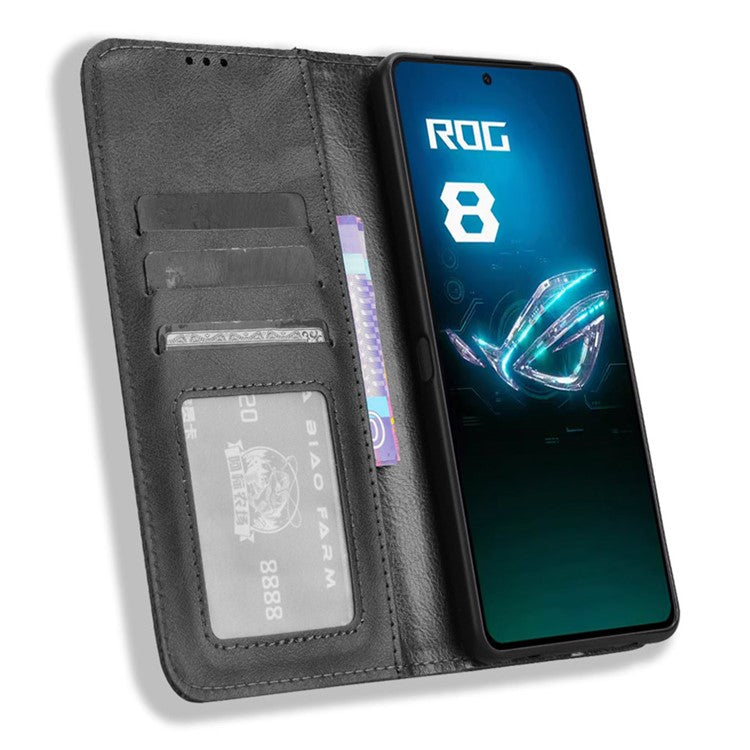 For Asus ROG Phone 8 Pro 5G / 8 5G Case Magnetic Closing Wallet Leather Phone Cover - Black