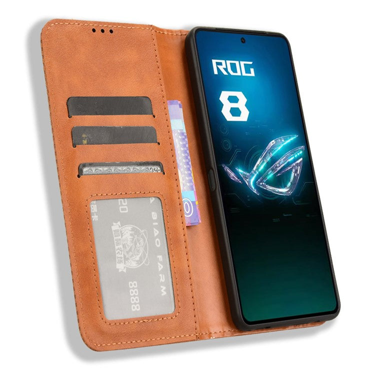 For Asus ROG Phone 8 Pro 5G / 8 5G Case Magnetic Closing Wallet Leather Phone Cover - Brown