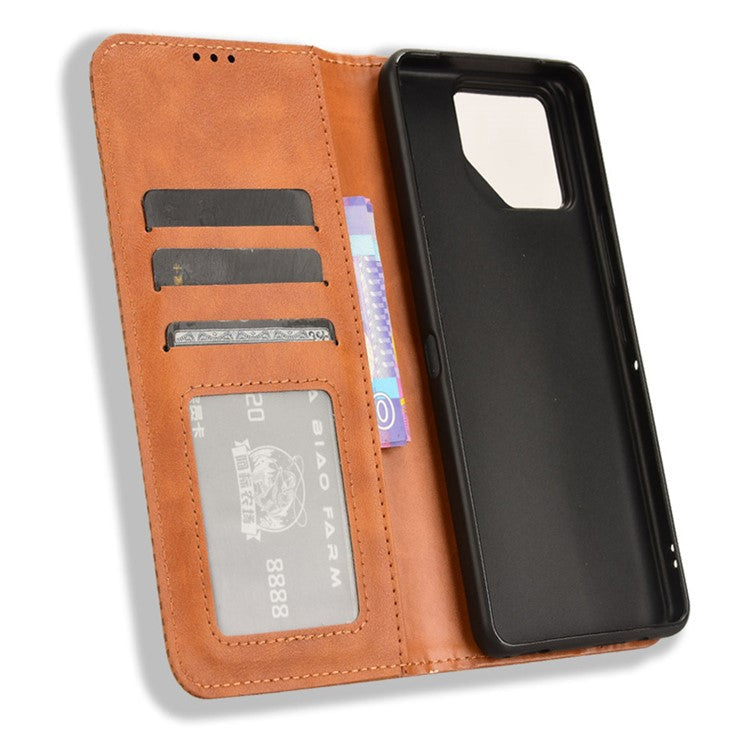 For Asus ROG Phone 8 Pro 5G / 8 5G Case Magnetic Closing Wallet Leather Phone Cover - Brown