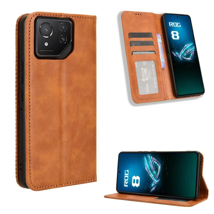 For Asus ROG Phone 8 Pro 5G / 8 5G Case Magnetic Closing Wallet Leather Phone Cover - Brown