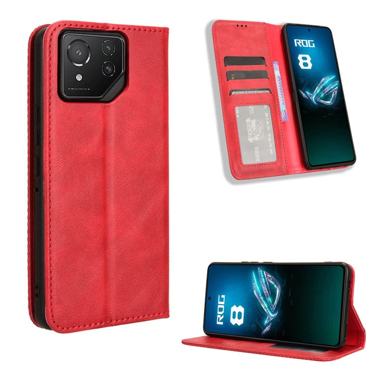 For Asus ROG Phone 8 Pro 5G / 8 5G Case Magnetic Closing Wallet Leather Phone Cover - Red