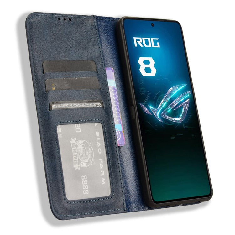 For Asus ROG Phone 8 Pro 5G / 8 5G Case Magnetic Closing Wallet Leather Phone Cover - Blue