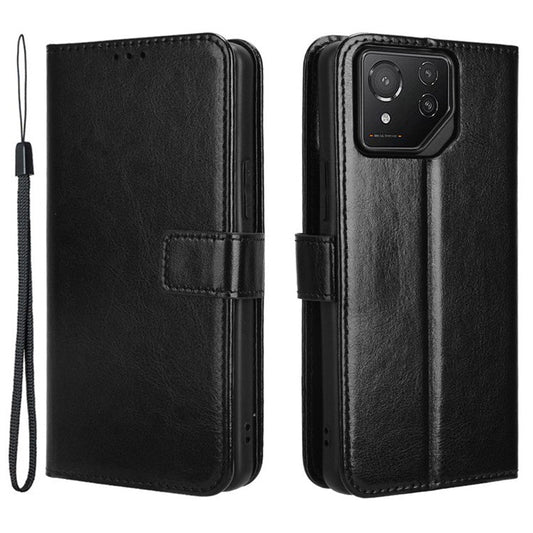 For Asus ROG Phone 8 Pro 5G / 8 5G Wallet Case Crazy Horse Texture PU Leather Phone Protector - Black