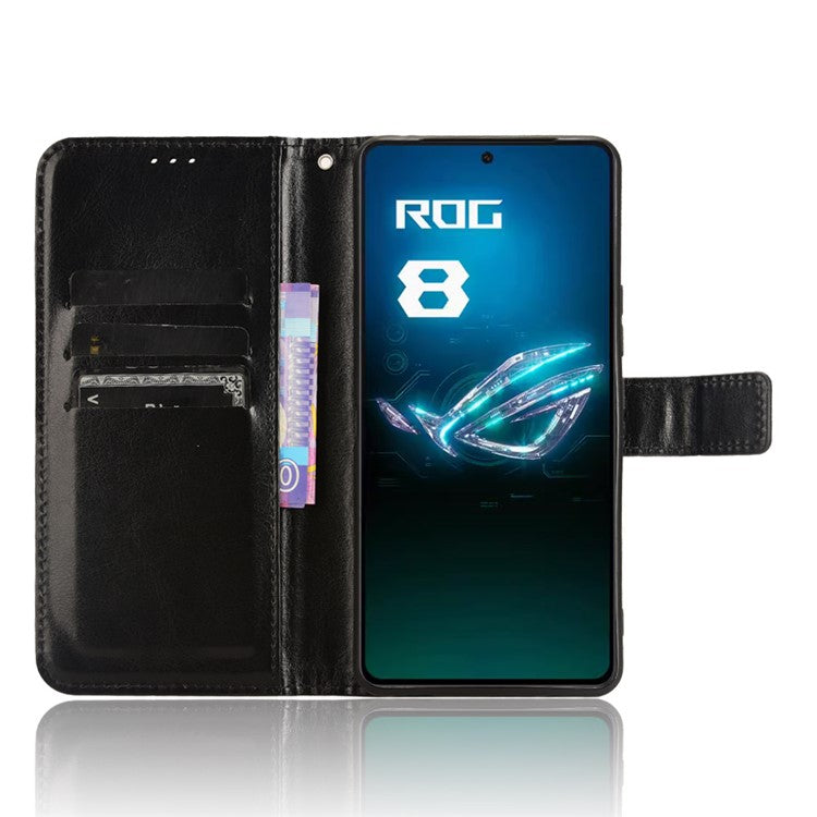 For Asus ROG Phone 8 Pro 5G / 8 5G Wallet Case Crazy Horse Texture PU Leather Phone Protector - Black