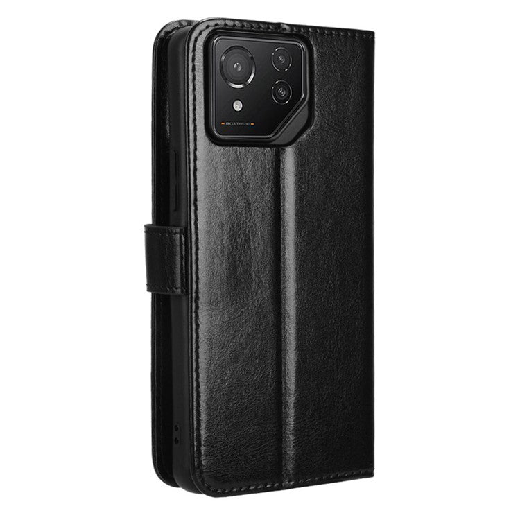 For Asus ROG Phone 8 Pro 5G / 8 5G Wallet Case Crazy Horse Texture PU Leather Phone Protector - Black