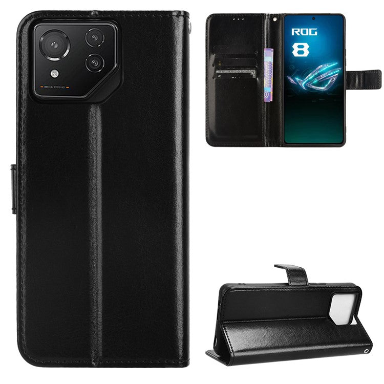 For Asus ROG Phone 8 Pro 5G / 8 5G Wallet Case Crazy Horse Texture PU Leather Phone Protector - Black