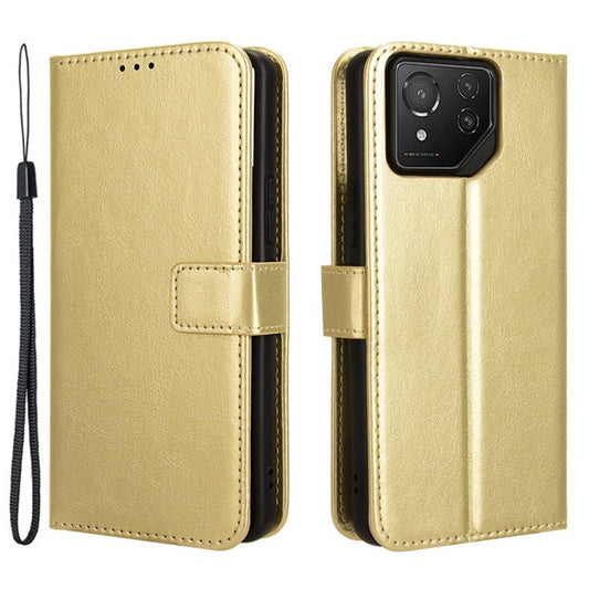 For Asus ROG Phone 8 Pro 5G / 8 5G Wallet Case Crazy Horse Texture PU Leather Phone Protector - Gold