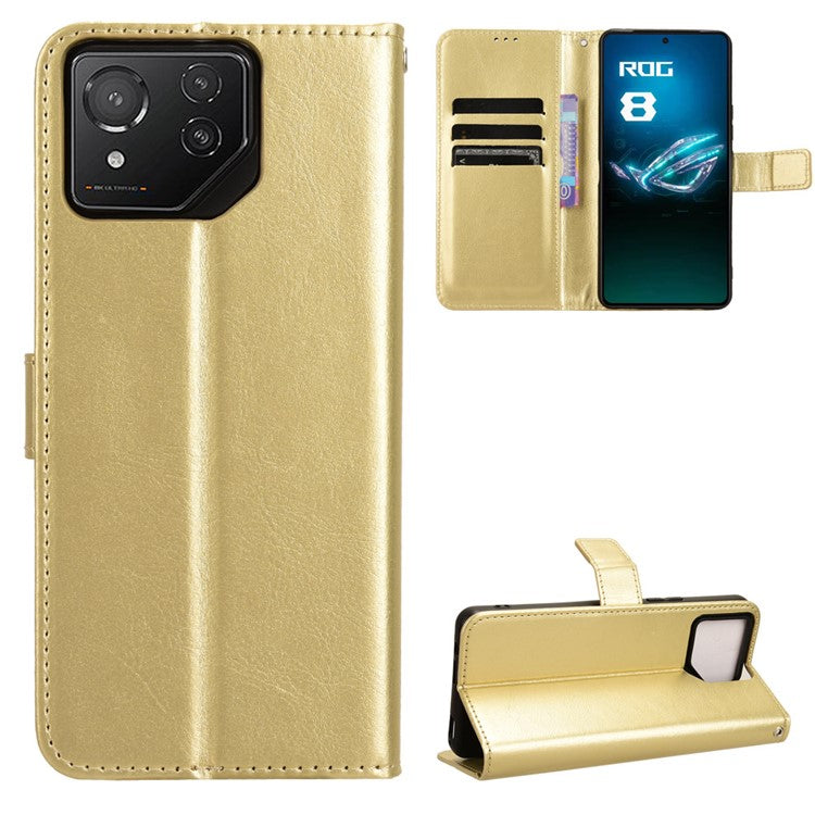 For Asus ROG Phone 8 Pro 5G / 8 5G Wallet Case Crazy Horse Texture PU Leather Phone Protector - Gold