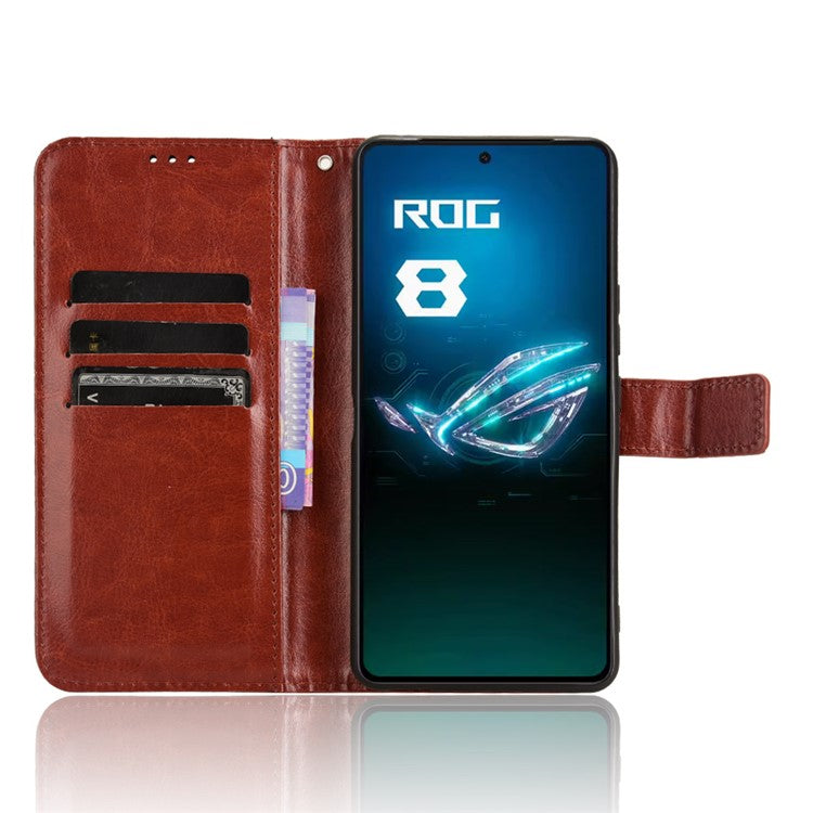 For Asus ROG Phone 8 Pro 5G / 8 5G Wallet Case Crazy Horse Texture PU Leather Phone Protector - Brown