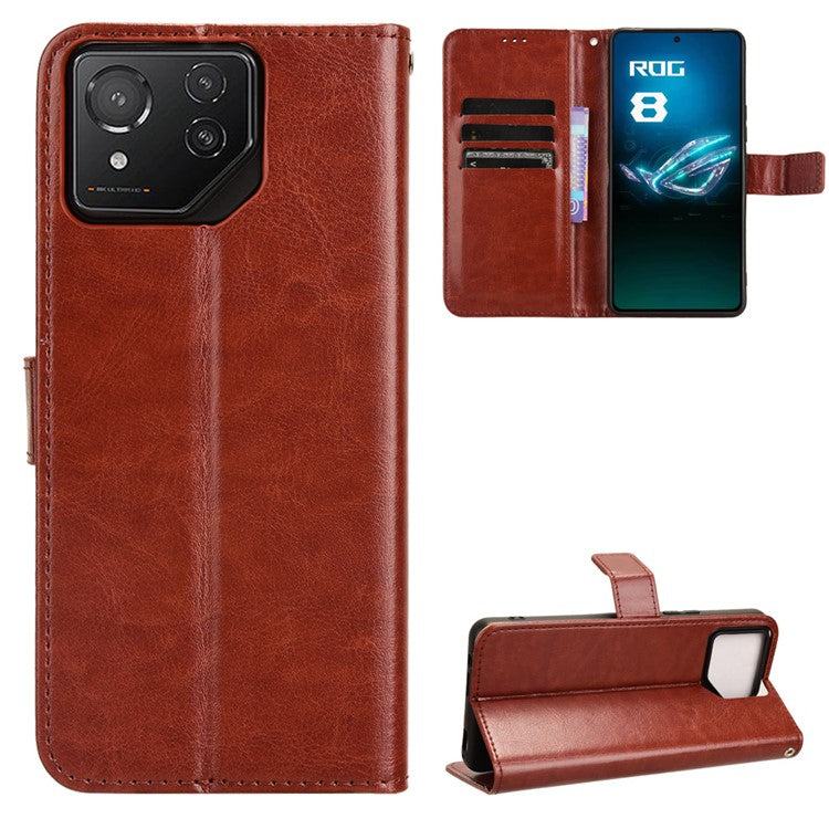For Asus ROG Phone 8 Pro 5G / 8 5G Wallet Case Crazy Horse Texture PU Leather Phone Protector - Brown