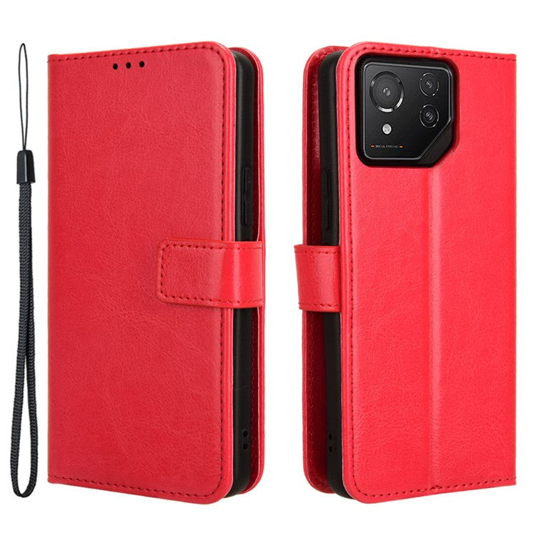For Asus ROG Phone 8 Pro 5G / 8 5G Wallet Case Crazy Horse Texture PU Leather Phone Protector - Red