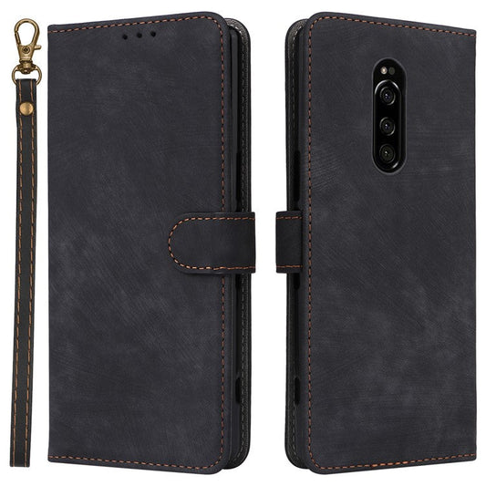 For Sony Xperia 1 RFID Blocking Leather Case with Strap Phone Wallet Cover - Black