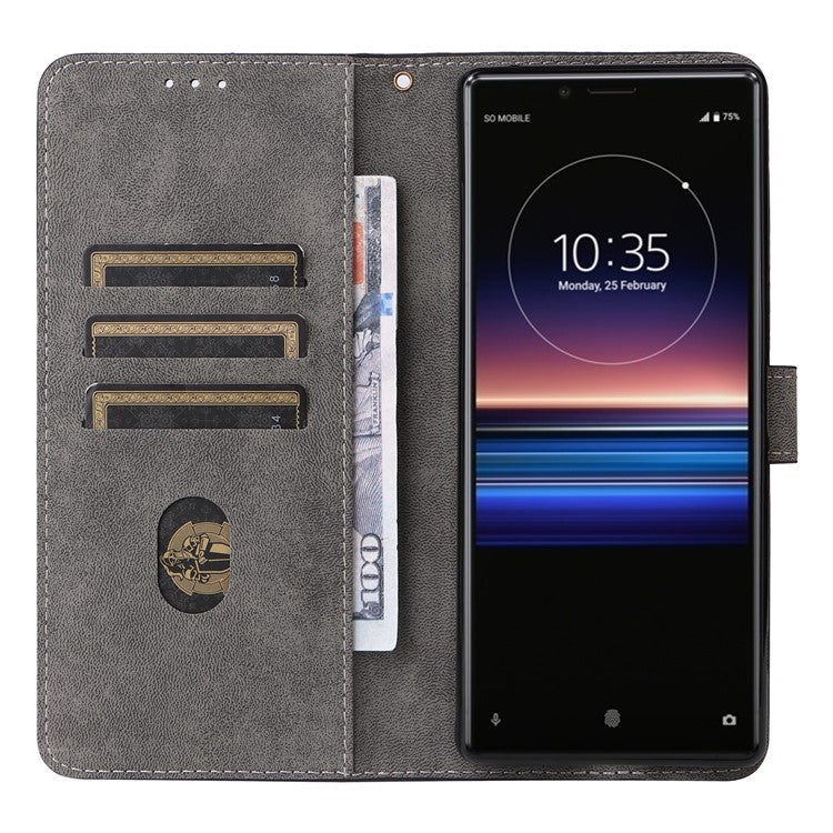 For Sony Xperia 1 RFID Blocking Leather Case with Strap Phone Wallet Cover - Brown