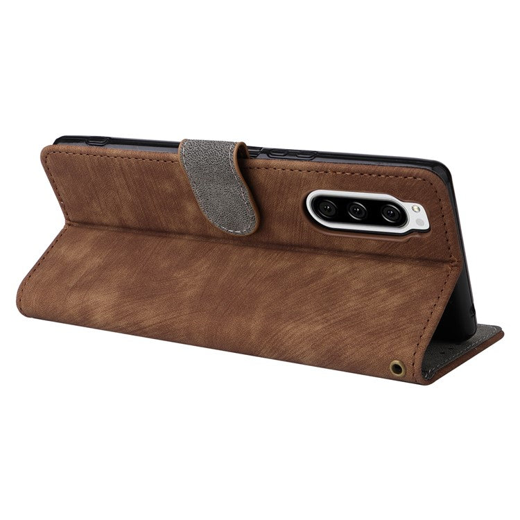 For Sony Xperia 5 Wallet Cell Phone Case RFID Blocking PU Leather Phone Stand Cover - Brown