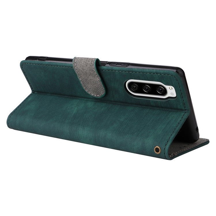 For Sony Xperia 5 Wallet Cell Phone Case RFID Blocking PU Leather Phone Stand Cover - Green