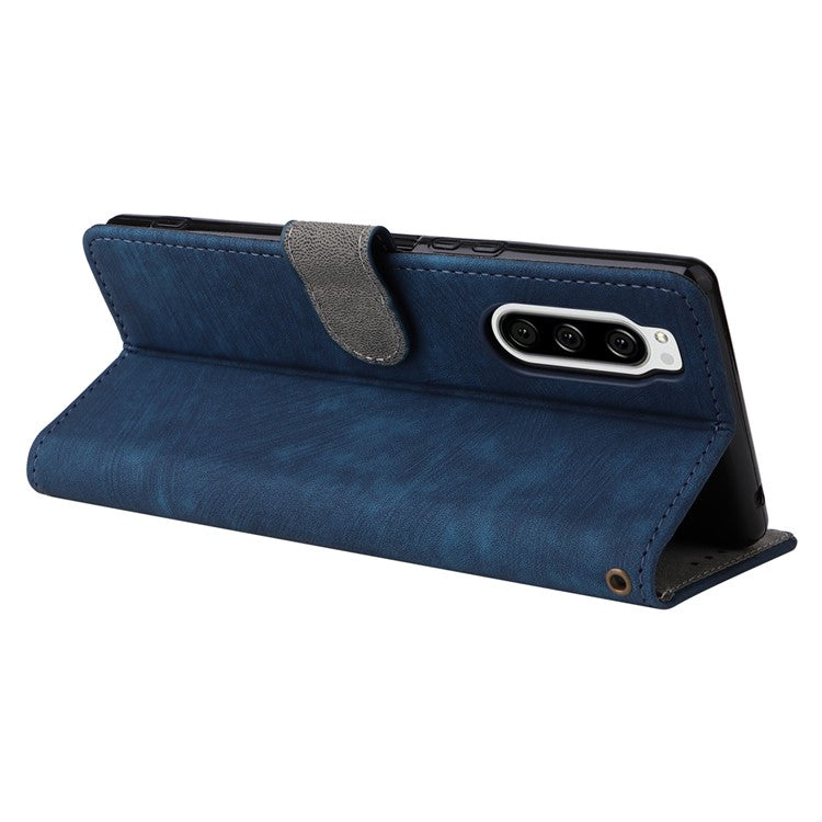 For Sony Xperia 5 Wallet Cell Phone Case RFID Blocking PU Leather Phone Stand Cover - Blue