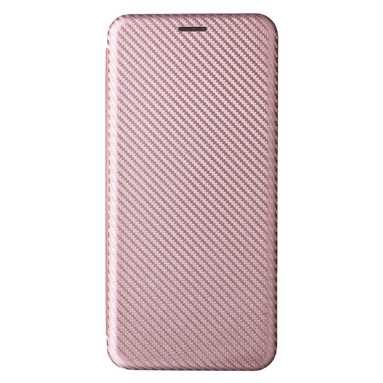 For Asus ROG Phone 8 5G / Phone 8 Pro 5G Phone Case Carbon Fiber Texture Stand Card Holder - Rose Gold