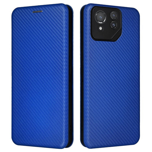 For Asus ROG Phone 8 5G / Phone 8 Pro 5G Phone Case Carbon Fiber Texture Stand Card Holder - Blue