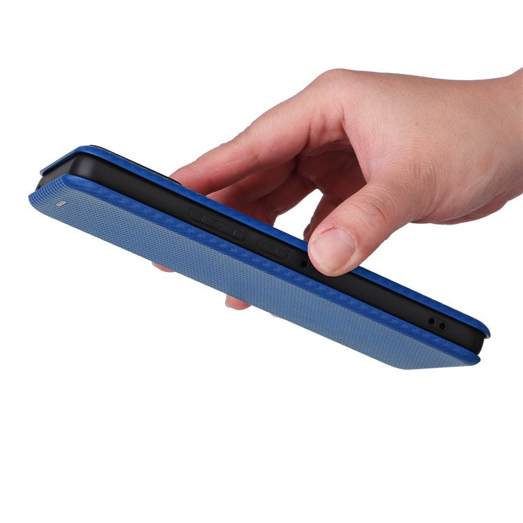 For Asus ROG Phone 8 5G / Phone 8 Pro 5G Phone Case Carbon Fiber Texture Stand Card Holder - Blue