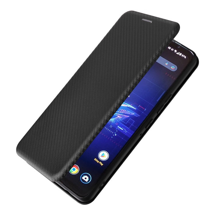 For Asus ROG Phone 8 Pro 5G / 8 5G Leather Case with Card Slot Carbon Fiber Texture  - Black