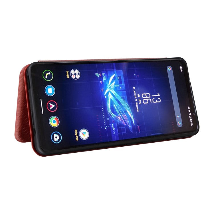 For Asus ROG Phone 8 Pro 5G / 8 5G Leather Case with Card Slot Carbon Fiber Texture  - Brown