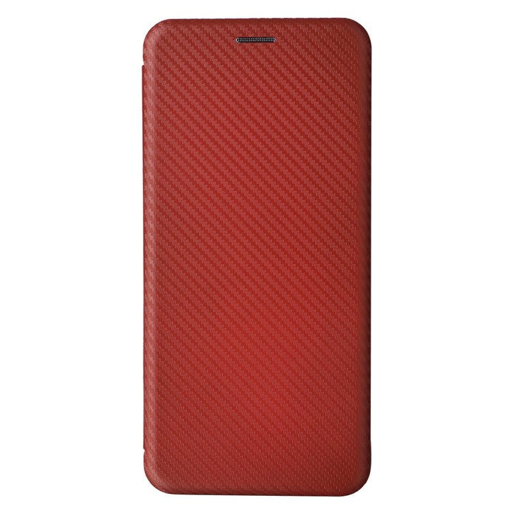 For Asus ROG Phone 8 Pro 5G / 8 5G Leather Case with Card Slot Carbon Fiber Texture  - Brown