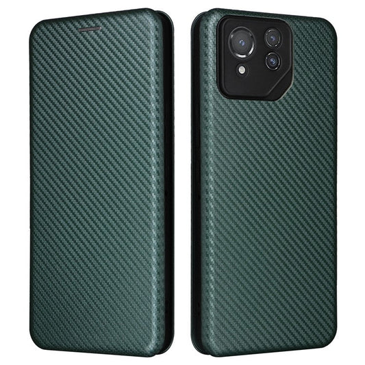 For Asus ROG Phone 8 Pro 5G / 8 5G Leather Case with Card Slot Carbon Fiber Texture  - Green