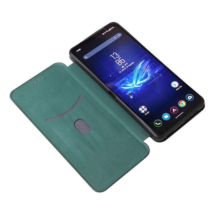 For Asus ROG Phone 8 Pro 5G / 8 5G Leather Case with Card Slot Carbon Fiber Texture  - Green