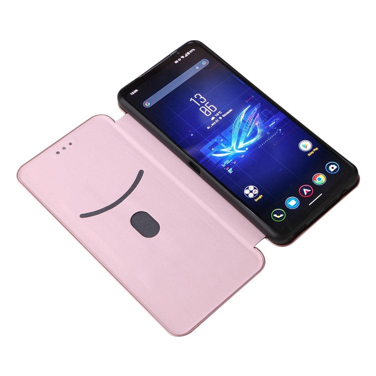 For Asus ROG Phone 8 Pro 5G / 8 5G Leather Case with Card Slot Carbon Fiber Texture  - Rose Gold