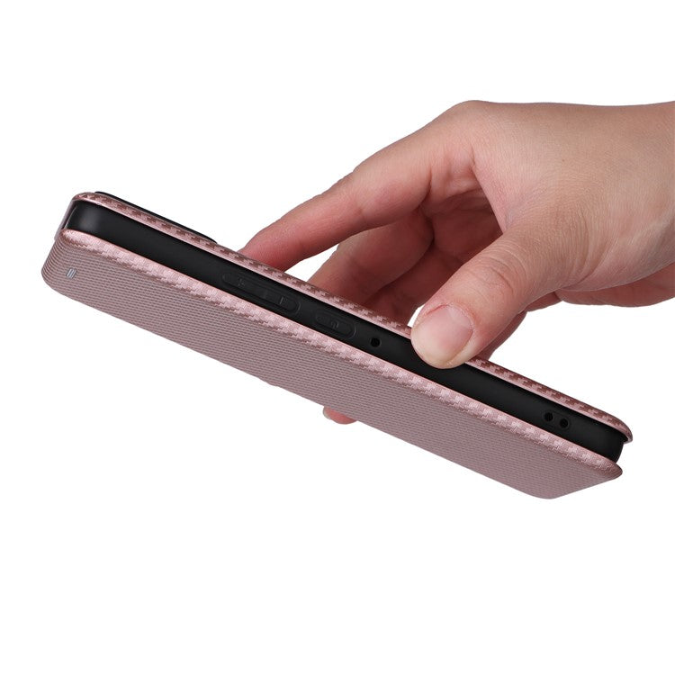 For Asus ROG Phone 8 Pro 5G / 8 5G Leather Case with Card Slot Carbon Fiber Texture  - Rose Gold