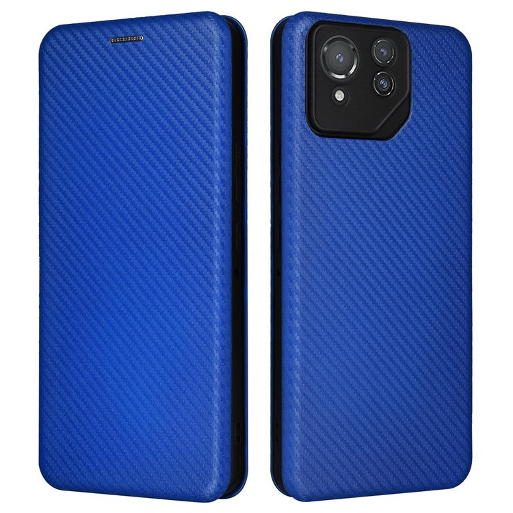 For Asus ROG Phone 8 Pro 5G / 8 5G Leather Case with Card Slot Carbon Fiber Texture  - Blue