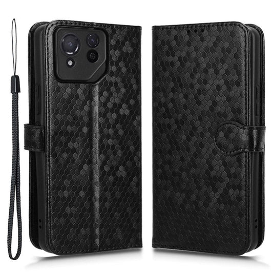 For Asus ROG Phone 8 Pro 5G / 8 5G Phone Wallet Case Dot Imprinted PU Leather Cover - Black