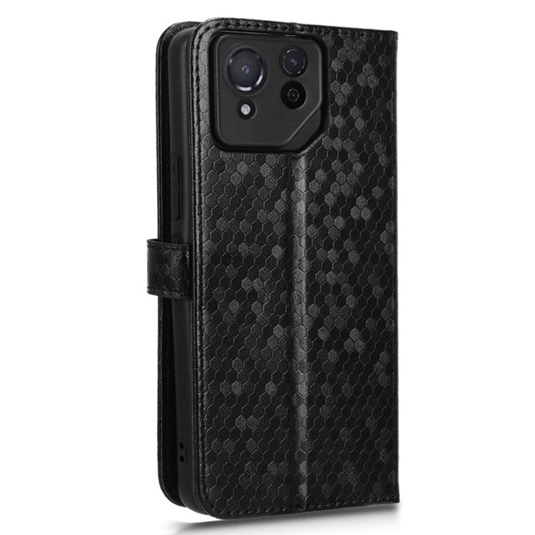 For Asus ROG Phone 8 Pro 5G / 8 5G Phone Wallet Case Dot Imprinted PU Leather Cover - Black