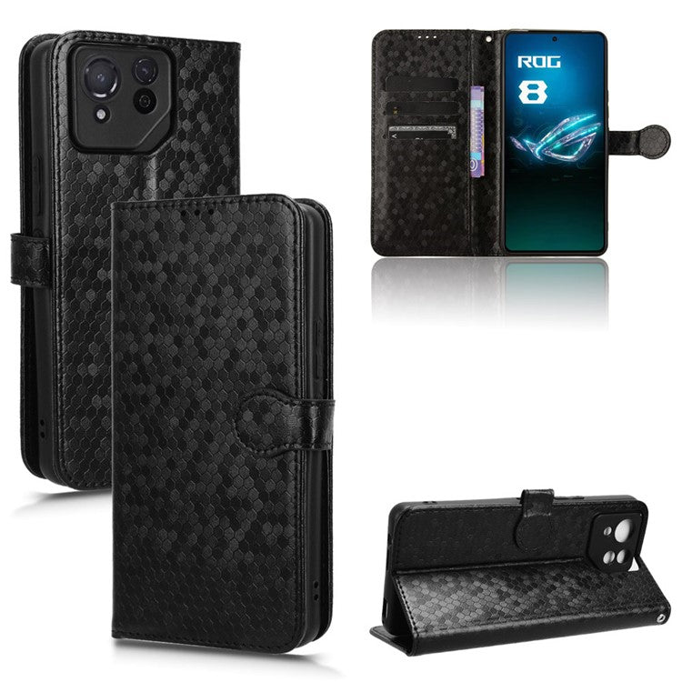 For Asus ROG Phone 8 Pro 5G / 8 5G Phone Wallet Case Dot Imprinted PU Leather Cover - Black