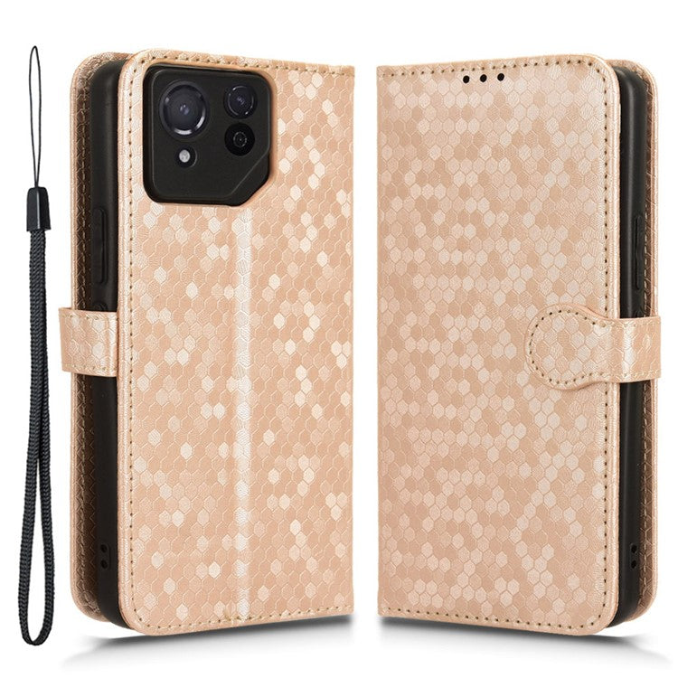 For Asus ROG Phone 8 Pro 5G / 8 5G Phone Wallet Case Dot Imprinted PU Leather Cover - Rose Gold