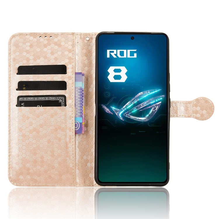 For Asus ROG Phone 8 Pro 5G / 8 5G Phone Wallet Case Dot Imprinted PU Leather Cover - Rose Gold