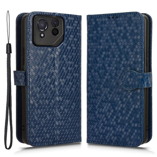 For Asus ROG Phone 8 Pro 5G / 8 5G Phone Wallet Case Dot Imprinted PU Leather Cover - Dark Blue