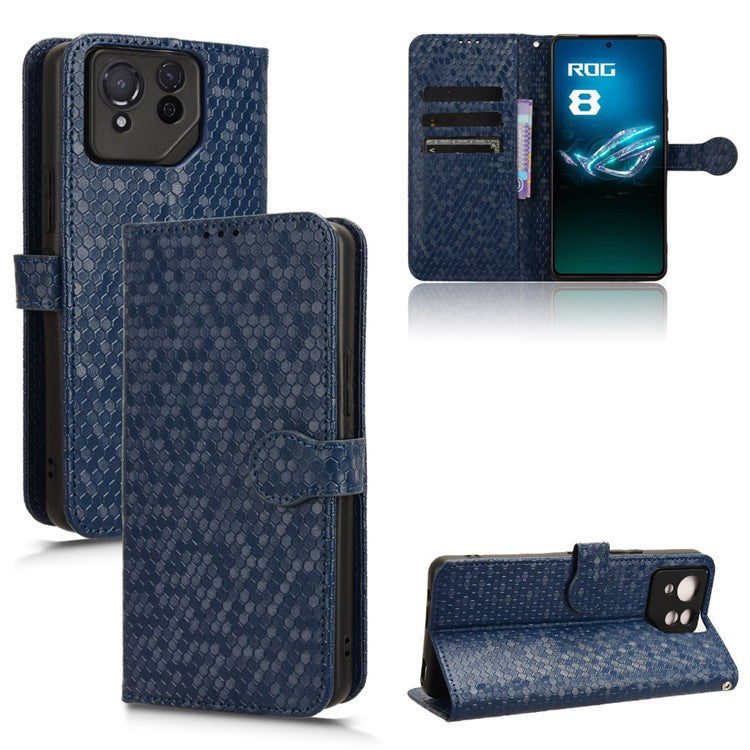 For Asus ROG Phone 8 Pro 5G / 8 5G Phone Wallet Case Dot Imprinted PU Leather Cover - Dark Blue