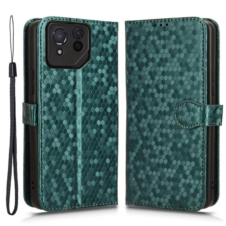 For Asus ROG Phone 8 Pro 5G / 8 5G Phone Wallet Case Dot Imprinted PU Leather Cover - Green
