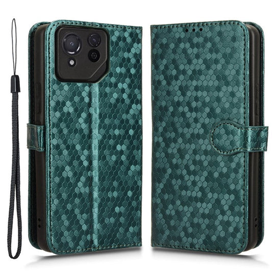For Asus ROG Phone 8 Pro 5G / 8 5G Phone Wallet Case Dot Imprinted PU Leather Cover - Green