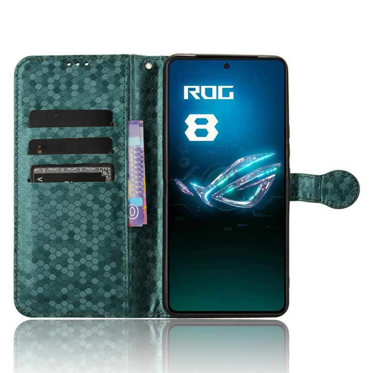 For Asus ROG Phone 8 Pro 5G / 8 5G Phone Wallet Case Dot Imprinted PU Leather Cover - Green