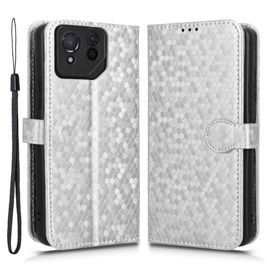 For Asus ROG Phone 8 Pro 5G / 8 5G Phone Wallet Case Dot Imprinted PU Leather Cover - Silver