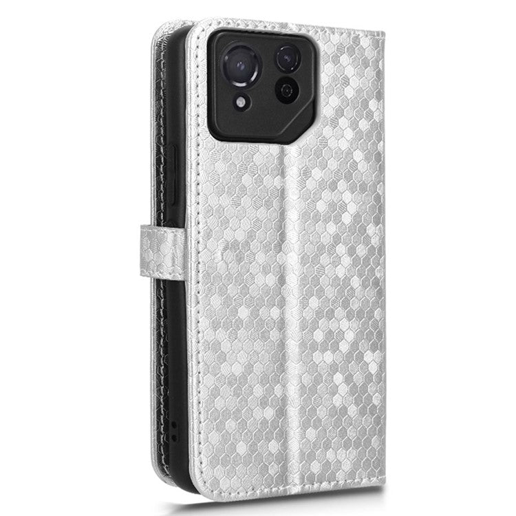 For Asus ROG Phone 8 Pro 5G / 8 5G Phone Wallet Case Dot Imprinted PU Leather Cover - Silver