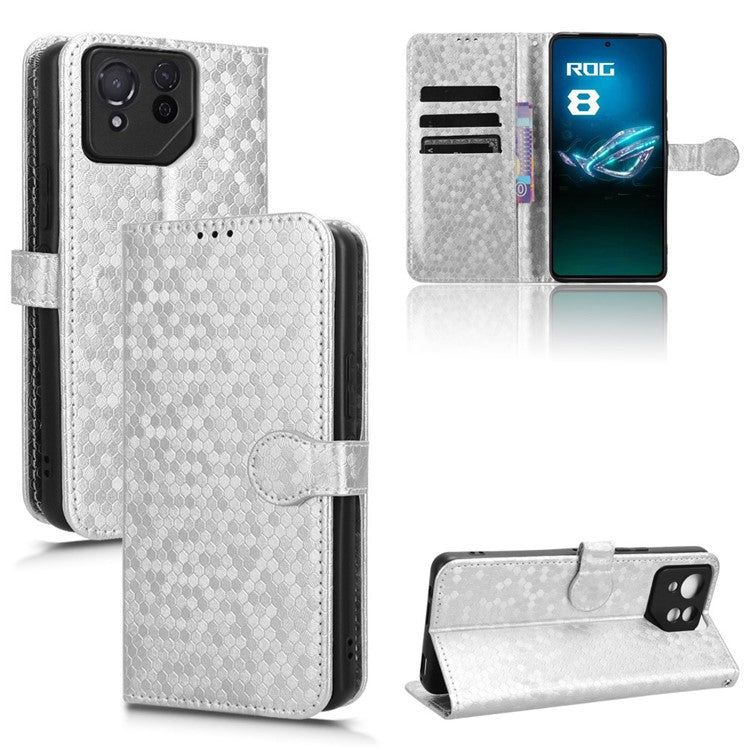 For Asus ROG Phone 8 Pro 5G / 8 5G Phone Wallet Case Dot Imprinted PU Leather Cover - Silver