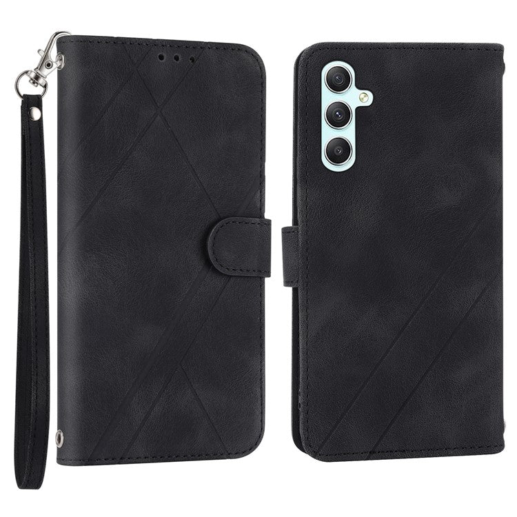 For Samsung Galaxy A35 5G Case with Strap Wallet Phone Cover Imprinted Line - Black