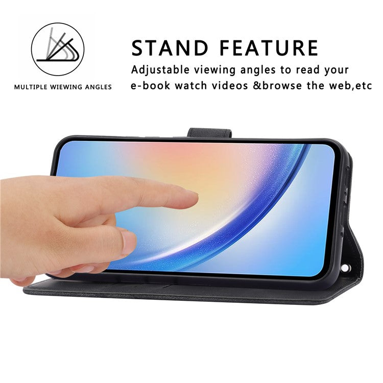 For Samsung Galaxy A35 5G Case with Strap Wallet Phone Cover Imprinted Line - Black